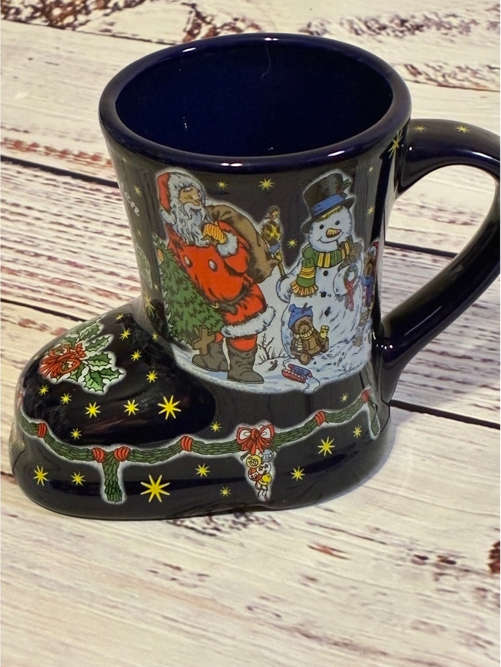 Vintage 1989 German Christmas Boot Mug | Cobalt Blue Glühwein Santa Cup